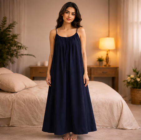 Premium Gathered Cotton Jersey Maxi Dress – Spaghetti Strap Long Backless Cami (Summer | Maternity | Nightwear Comfort Fit)