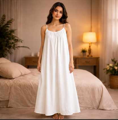Premium Gathered Cotton Jersey Maxi Dress – Spaghetti Strap Long Backless Cami (Summer | Maternity | Nightwear Comfort Fit)