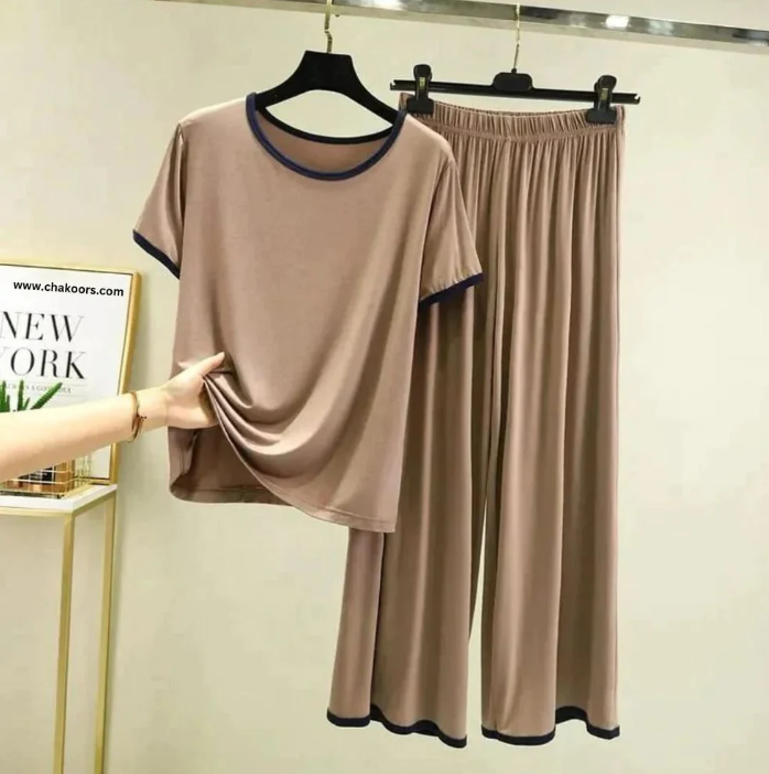 Skin black Round Neck Plazzo PJ Set